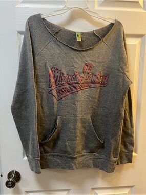 Alternative Gray Off-the-Shoulder Sweatshirt with Pink Script